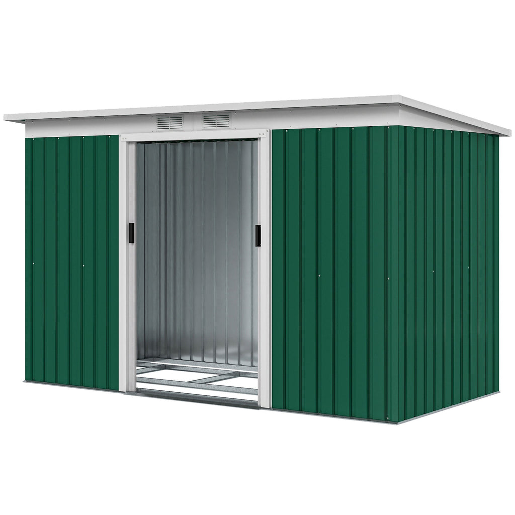 9ft x 4ft Metal Garden Shed, Outdoor Tool House with Foundation Kit, Ventilations and Double Doors Outsunny