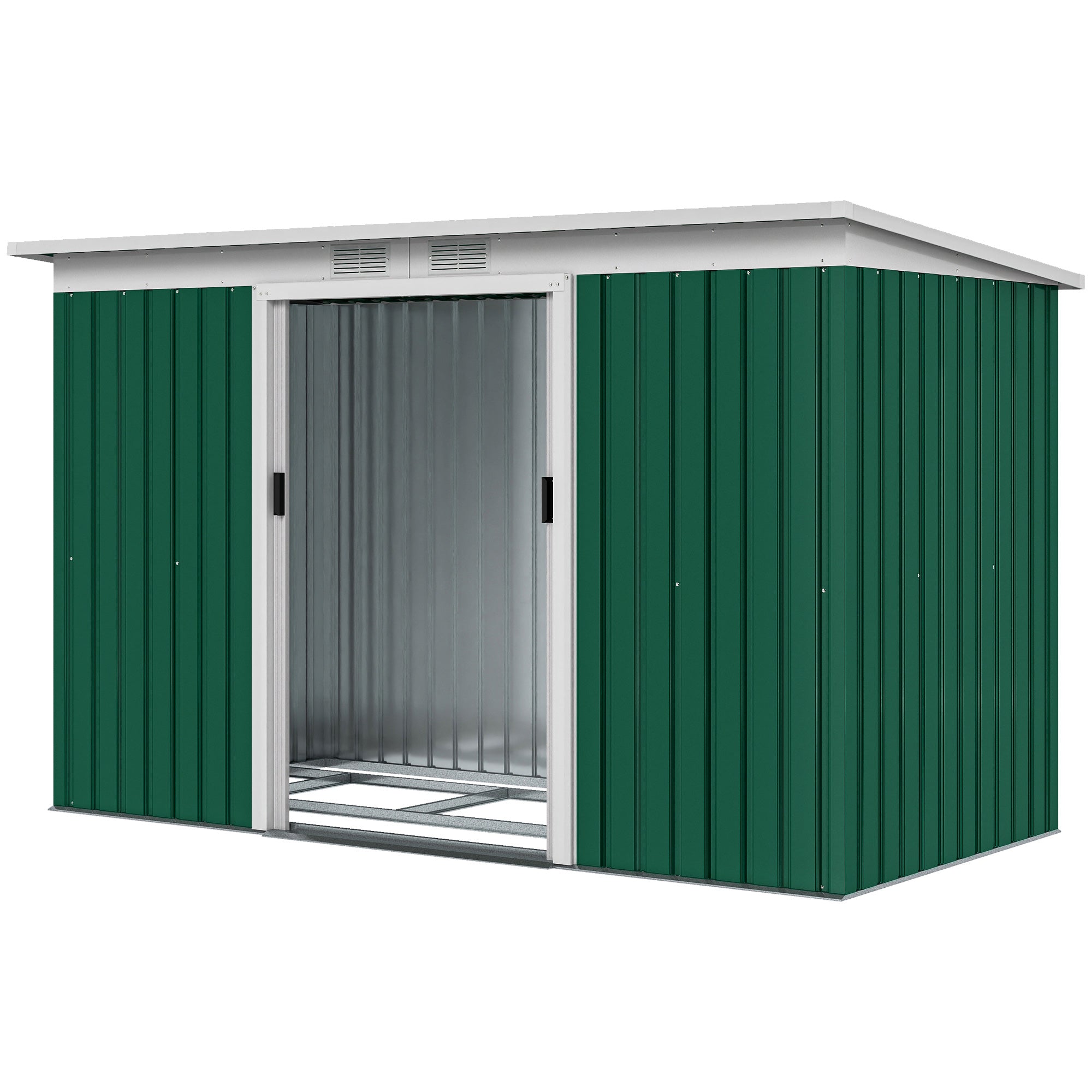 9ft x 4ft Metal Garden Shed, Outdoor Tool House with Foundation Kit, Ventilations and Double Doors Outsunny