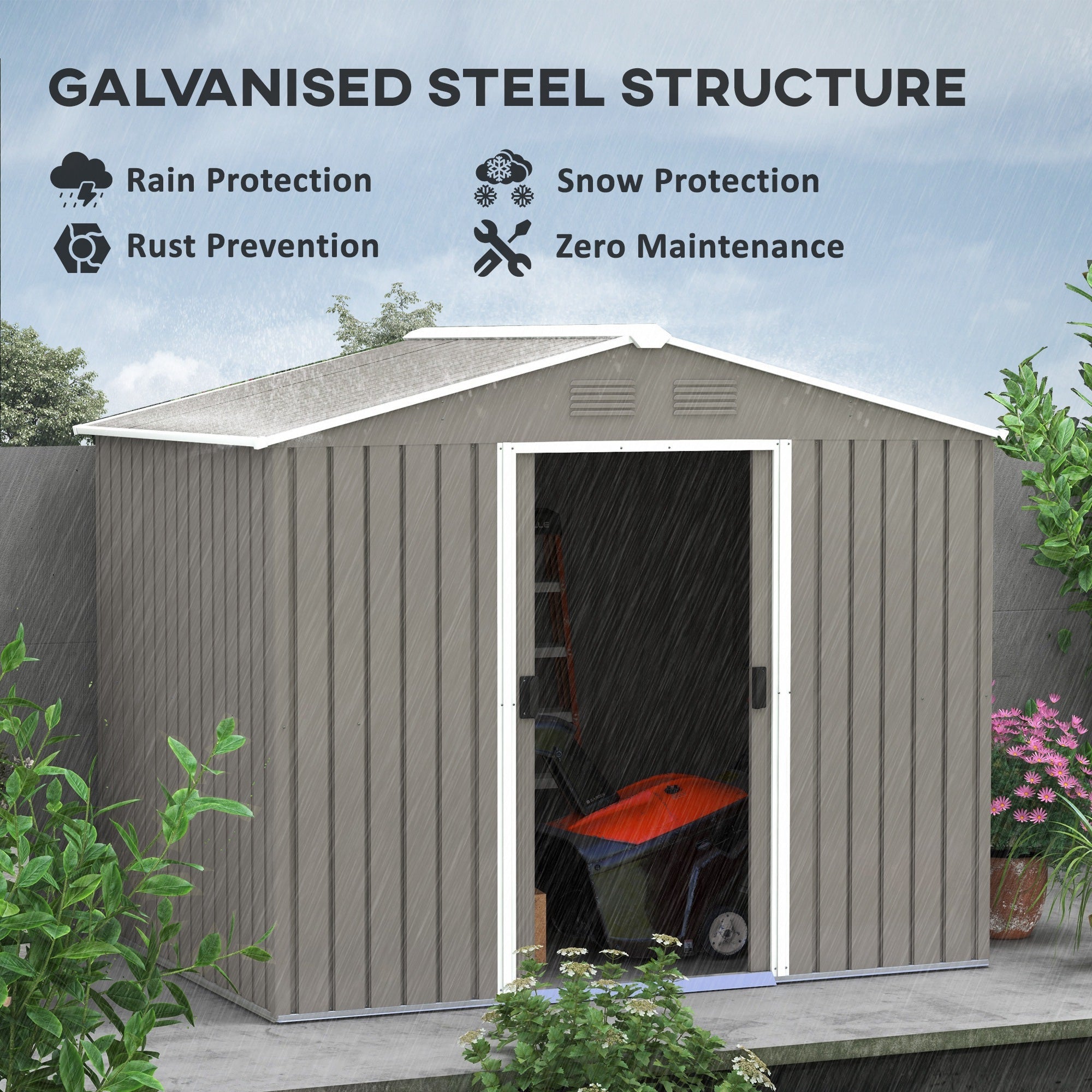 7.7 x 5.7ft Outdoor Garden Storage Shed, Metal Tool House with Ventilation and Sliding Doors Outsunny