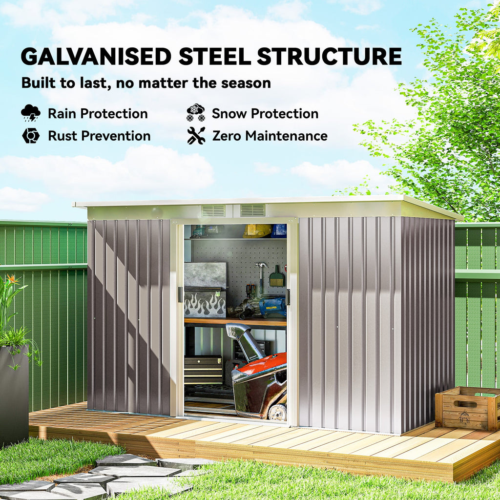 Corrugated Garden Shed 9 x 4 Ventilated Lockable Tool Shed for Outdoor Equipment Outsunny