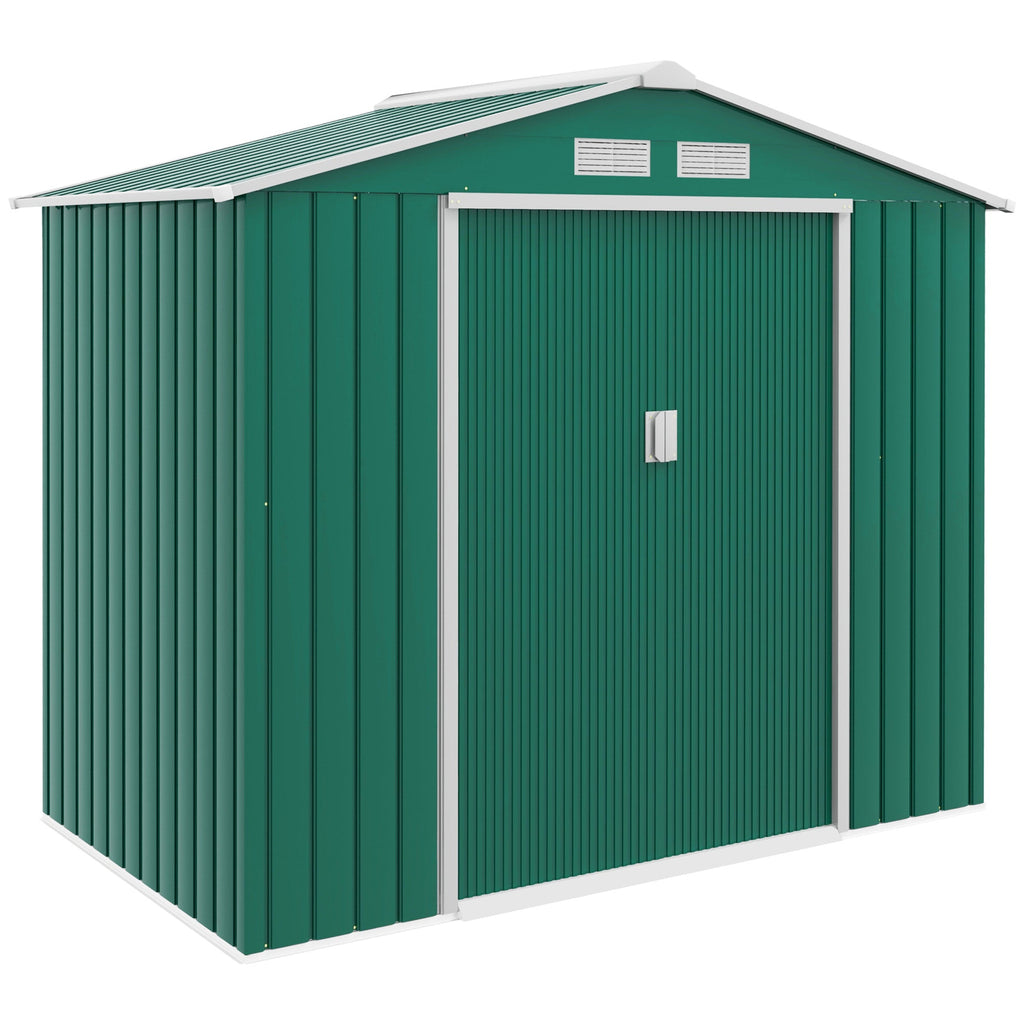 7 x 4ft Metal Garden Shed, Outdoor Storage Tool House with Ventilation Slots, Foundation Kit and Lockable Double Doors Outsunny