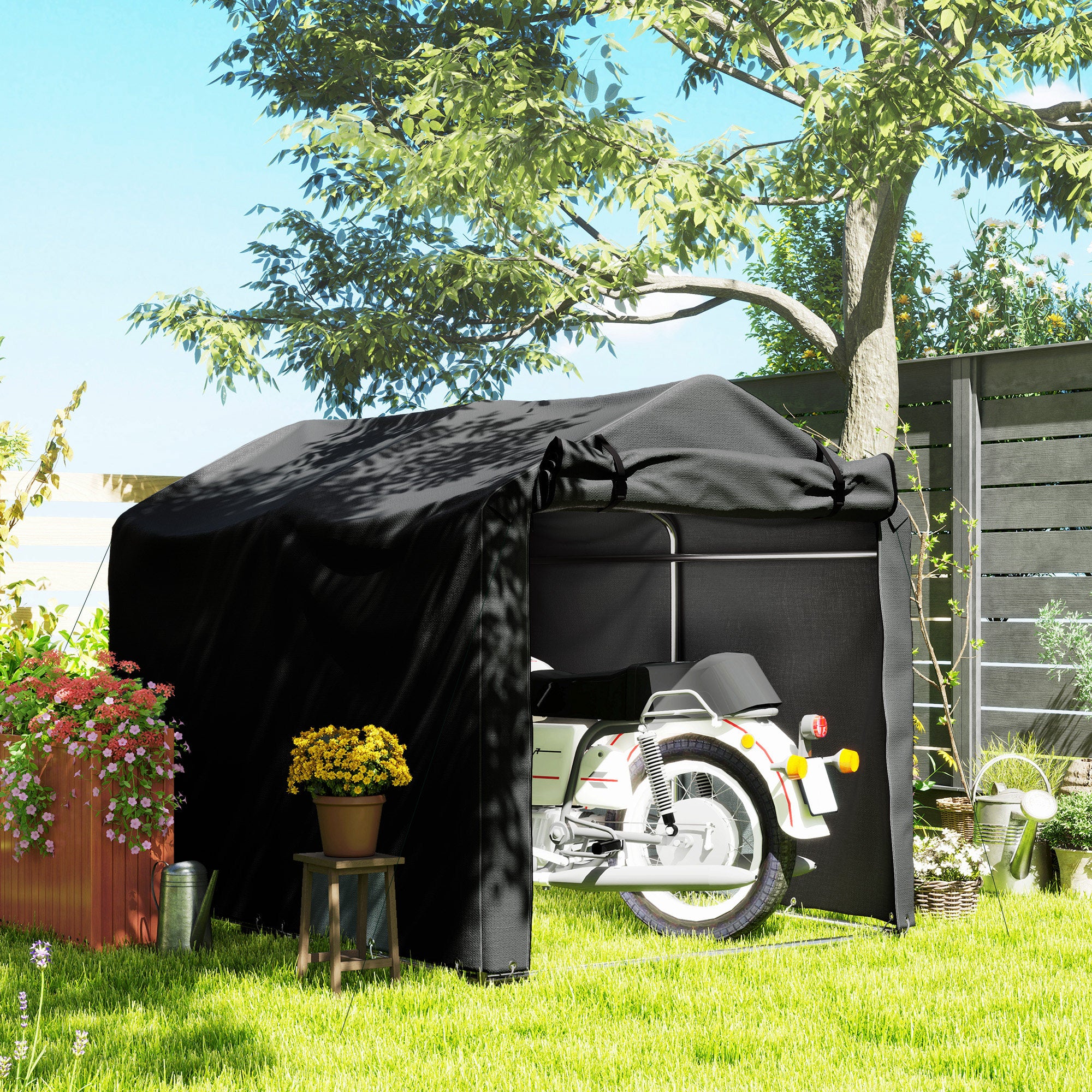 2.2 x 1.6 m Garden Storage Tent, Waterproof Anti-UV Bike Tent with Roll-up Zipper Door, Galvanised Outdoor Storage Shelter Carport for Bike, Motorbike, Garden Tools