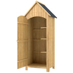 Small Shed, Wooden Garden Storage Shed with 3 Shelves, Outdoor Tool Storage Cabinet with Tilt Roof and Lockable Door, 77.5 x 54.2 x 179.5 cm, Natural Outsunny