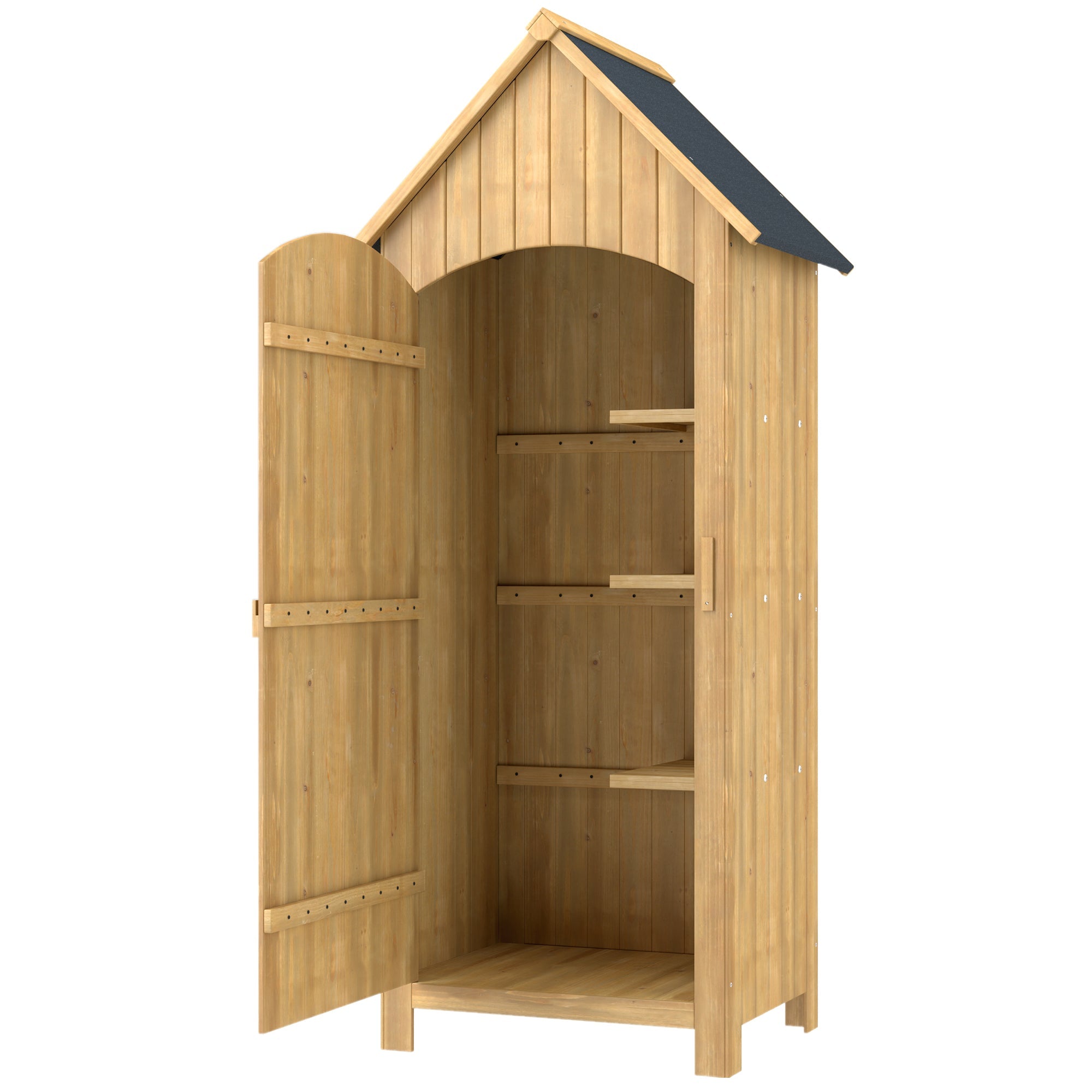 Small Shed, Wooden Garden Storage Shed with 3 Shelves, Outdoor Tool Storage Cabinet with Tilt Roof and Lockable Door, 77.5 x 54.2 x 179.5 cm, Natural Outsunny