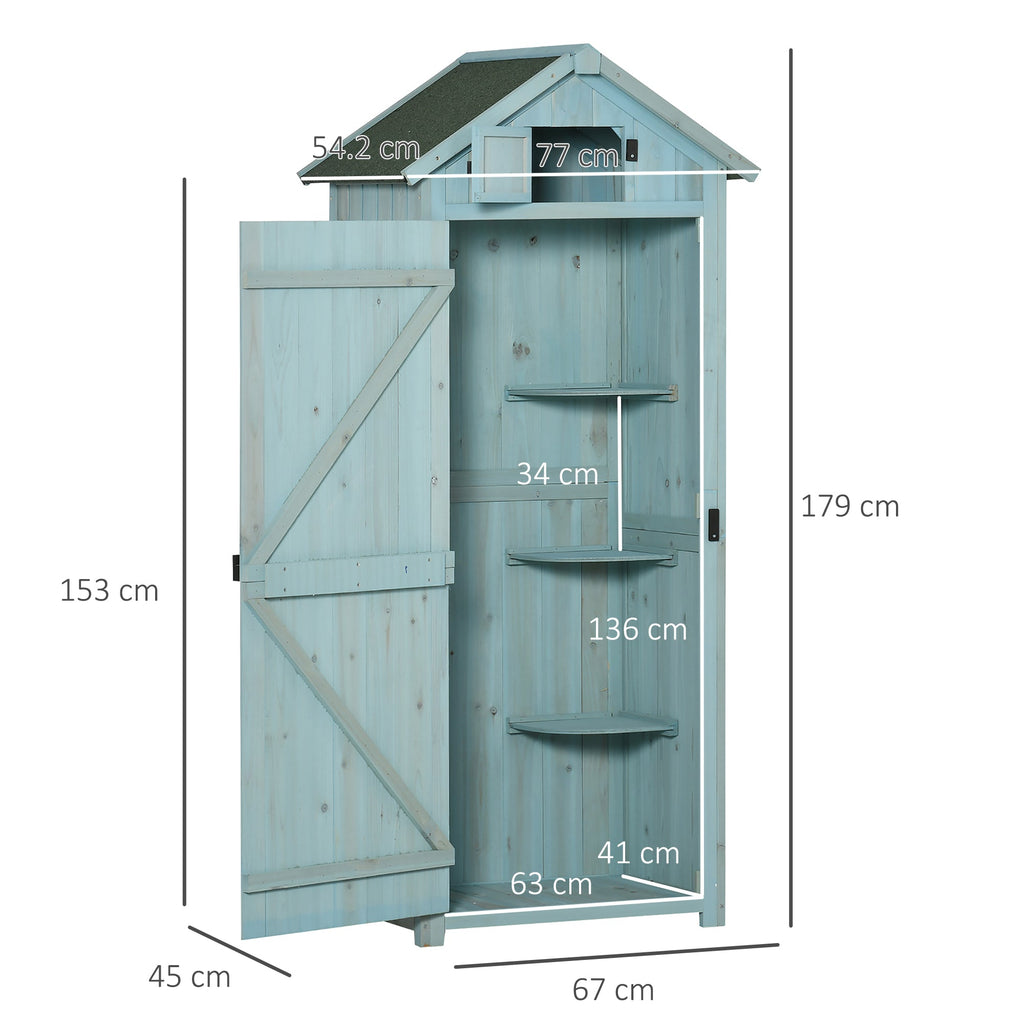 Garden Shed Vertical Utility 3 Shelves Shed Wood Outdoor Garden Tool Storage Unit Storage Cabinet, 77 x 54.2 x 179cm Outsunny