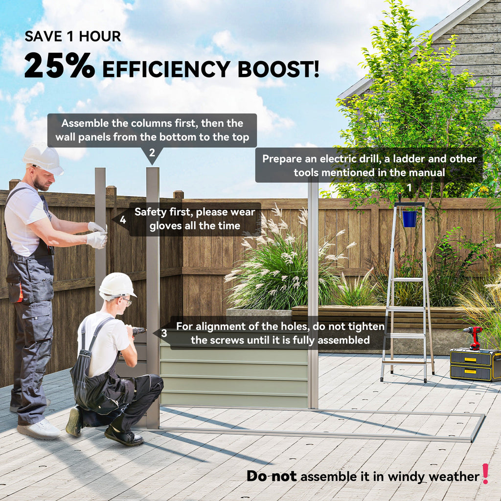 3.7 x 7.9ft Galvanised Steel Shed, with Latched Door and Padlock - Light Grey Outsunny