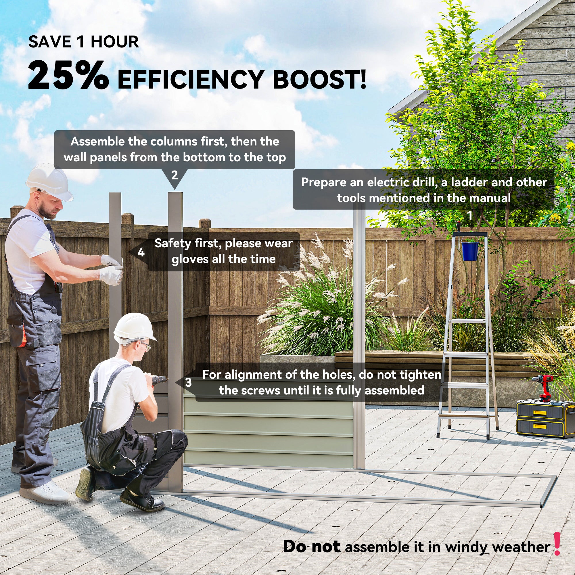 3.7 x 7.9ft Galvanised Steel Shed, with Latched Door and Padlock - Light Grey