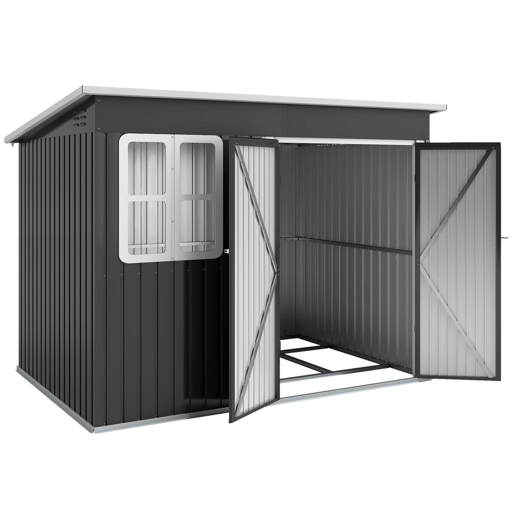 8.5 x 6ft Storage Shed Galvanised Steel Garden Shed, Metal Shed with Foundation Kit, Window, Lockable Wide Doors and Air Vents for Outdoor Patio Outsunny