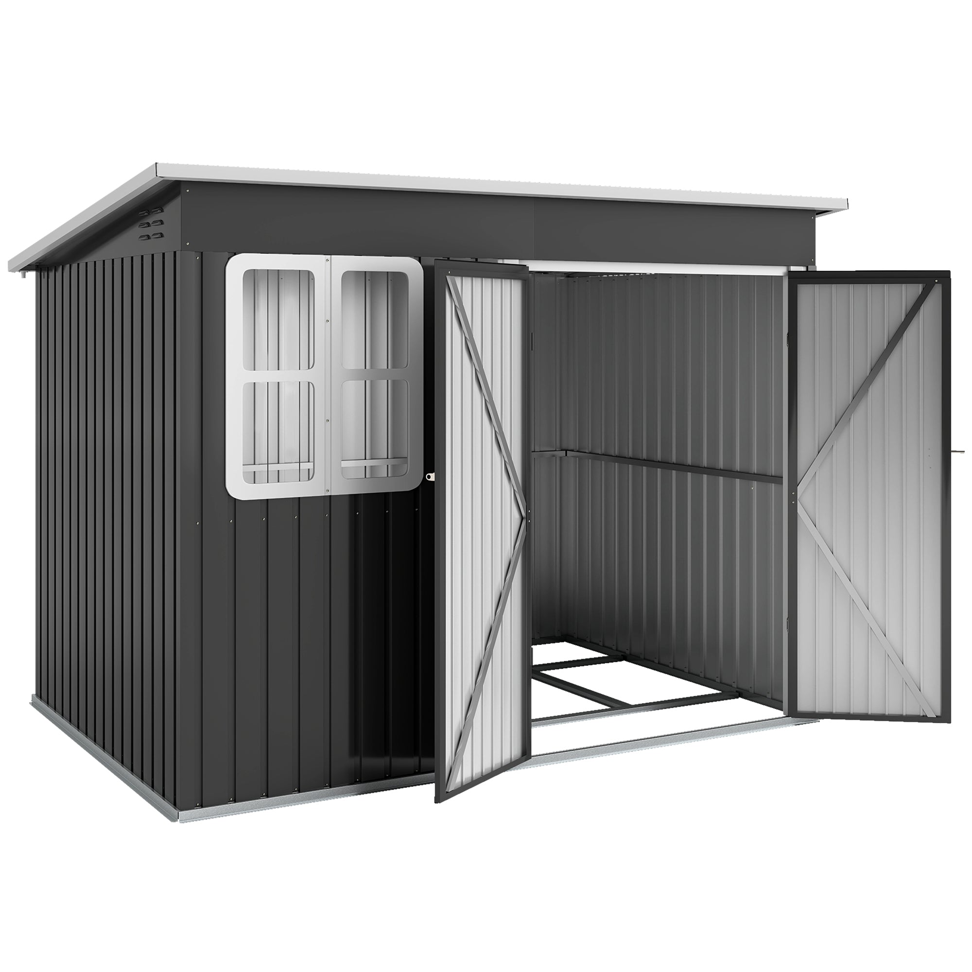 8.5 x 6ft Storage Shed Galvanised Steel Garden Shed, Metal Shed with Foundation Kit, Window, Lockable Wide Doors and Air Vents for Outdoor Patio Outsunny