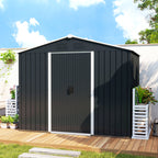 7.7 x 5.7ft Metal Garden Shed, Galvanised Outdoor Tool Storage House with Ventilation Slots and Sliding Doors Outsunny