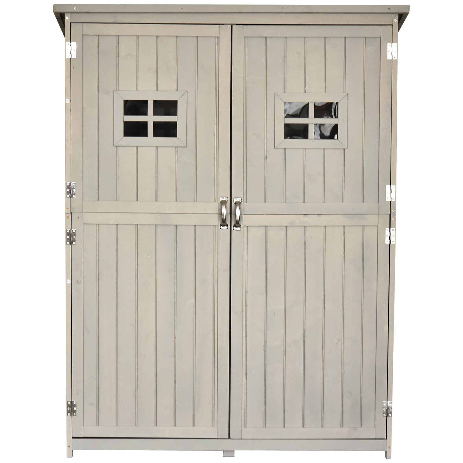 Wooden Garden Shed with Two Windows, Tool Storage Cabinet, Outdoor Double Door Organizer 127.5L x 50W x 164H cm Outsunny