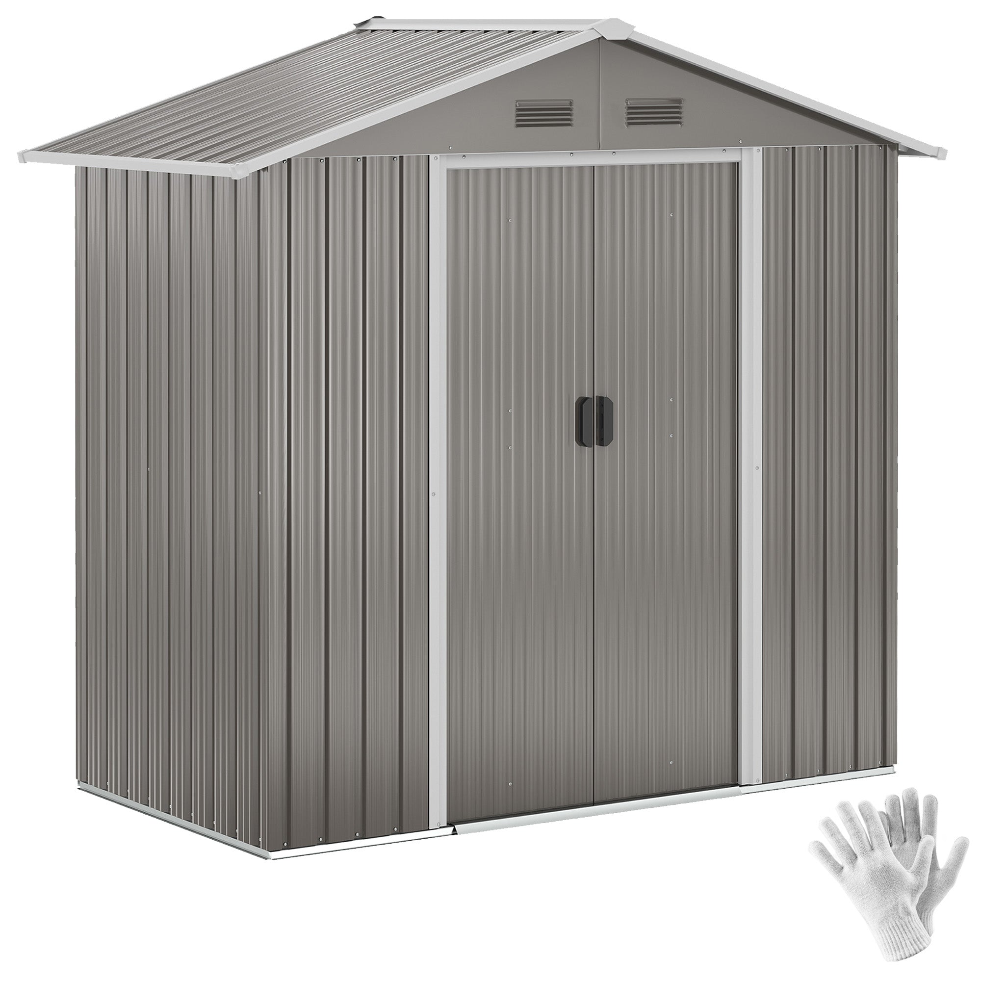 6.5ft x 3.5ft Metal Garden Storage Shed for Outdoor Tool Storage with Double Sliding Doors and 4 Vents Outsunny