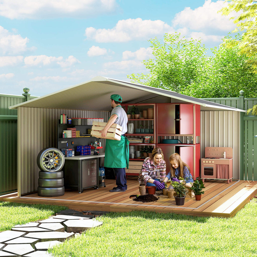 13 x 11ft Metal Garden Shed, Outdoor Storage Tool House with Ventilation Slots, Foundation Kit and Lockable Double Doors