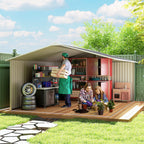13 x 11ft Metal Garden Shed, Outdoor Storage Tool House with Ventilation Slots, Foundation Kit and Lockable Double Doors