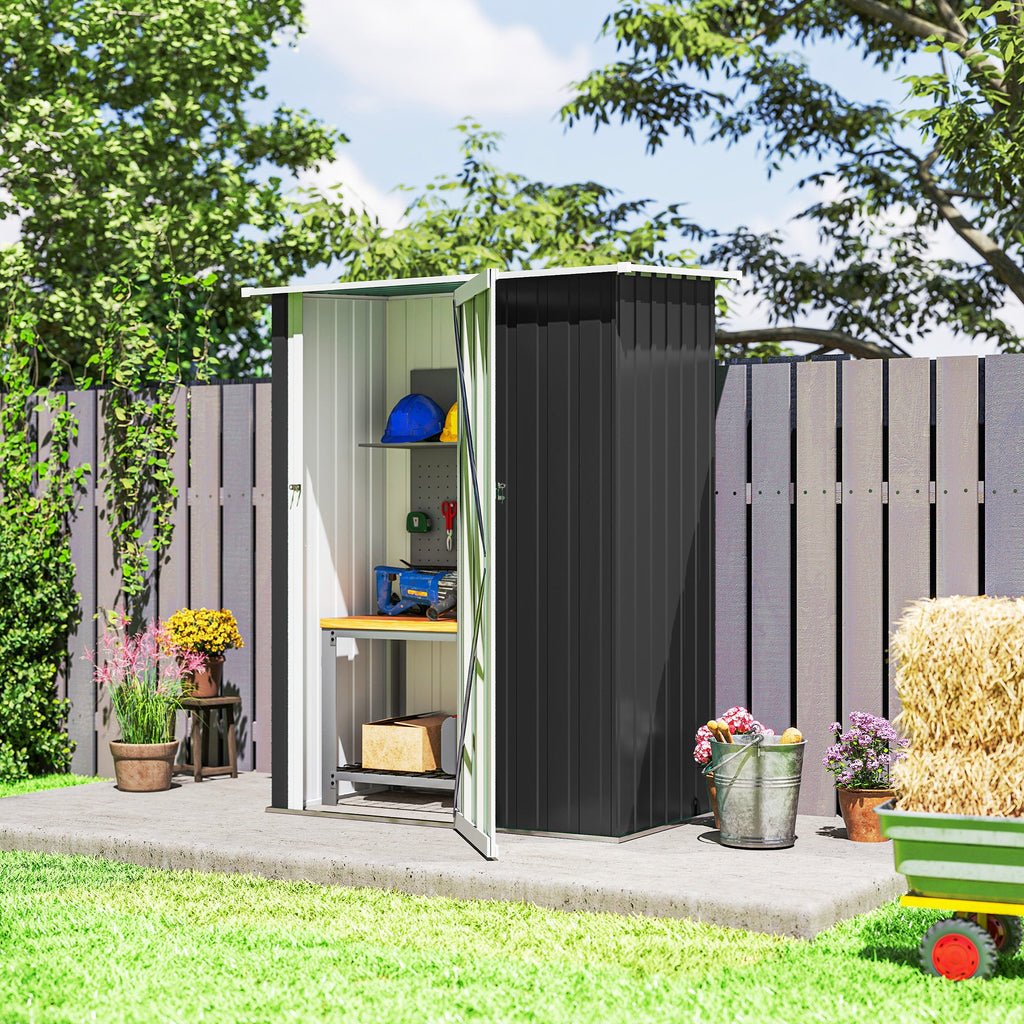 5ft x 3ft Metal Garden Storage Shed, Outdoor Tool Shed with Sloped Roof, Lockable Door for Tools, Equipment Outsunny