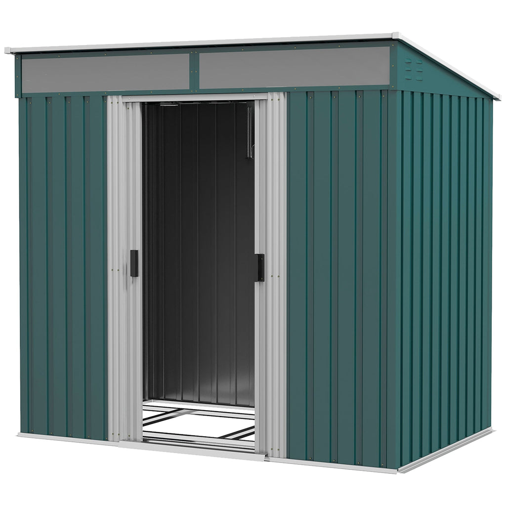 6.5 x 4FT Galvanised Metal Shed with Foundation Kit, Lockable Tool Garden Shed with Double Sliding Doors, Vents Outsunny