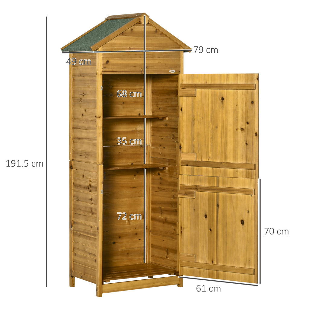 Wooden Garden Storage Shed Utility Gardener Cabinet w/ 3 Shelves and 2 Door, 191.5cm x 79cm x 49cm, Natural wood effect Outsunny