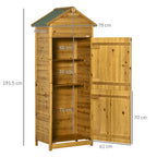 Wooden Garden Storage Shed Utility Gardener Cabinet w/ 3 Shelves and 2 Door, 191.5cm x 79cm x 49cm, Natural wood effect Outsunny