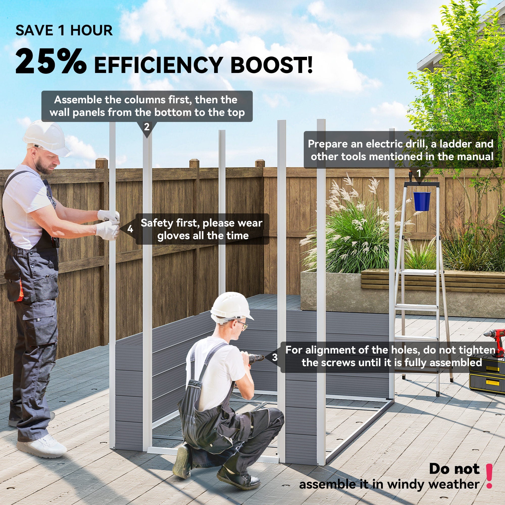 4.4ft x 6.2ft Aluminium Frame and Plastic Wall Shed, with Foundation Outsunny