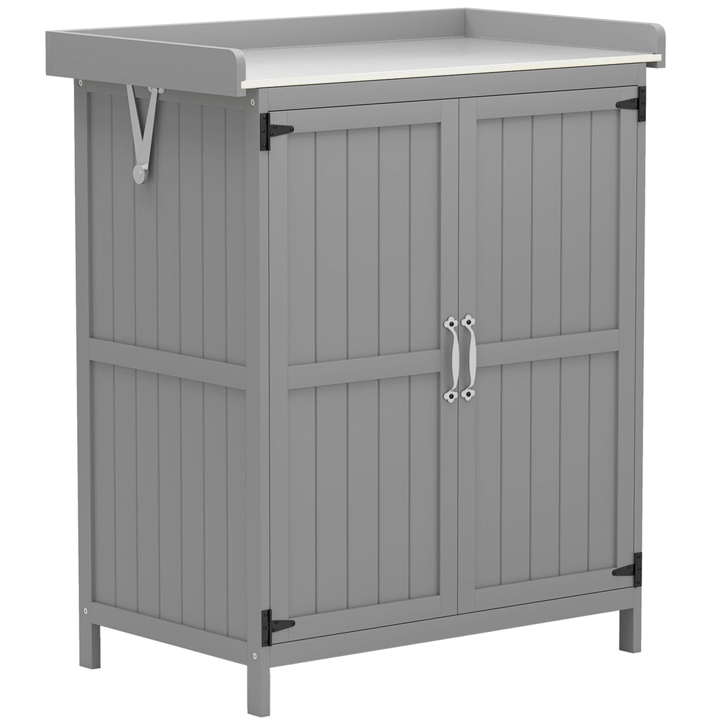 Wooden Garden Shed, Garden Tool Storage Shed with Hinged Roof and Shelf, Outdoor Storage Cabinet with Double Doors Outsunny