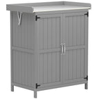 Wooden Garden Shed, Garden Tool Storage Shed with Hinged Roof and Shelf, Outdoor Storage Cabinet with Double Doors Outsunny