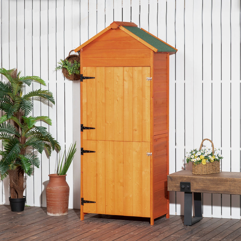 Wooden Outdoor Storage Shed, Compact Utility Outdoor Tool Shed with Lockable Double Doors and Shelves Outsunny