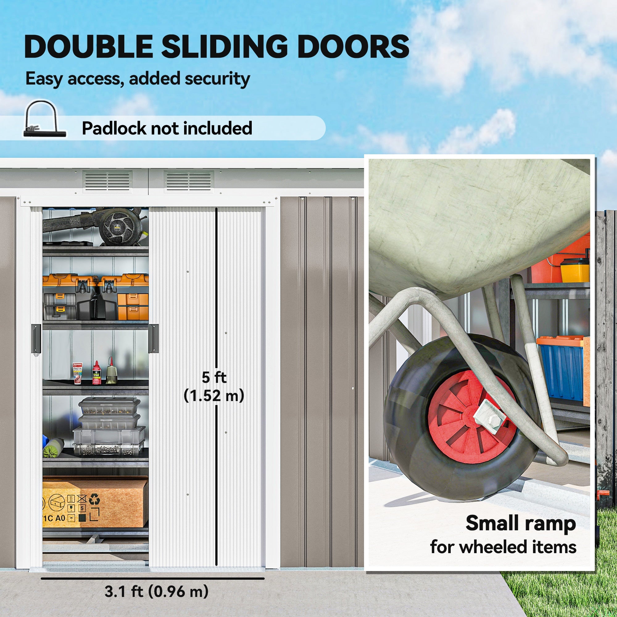 Corrugated Garden Shed 9 x 4 Ventilated Lockable Tool Shed for Outdoor Equipment Outsunny