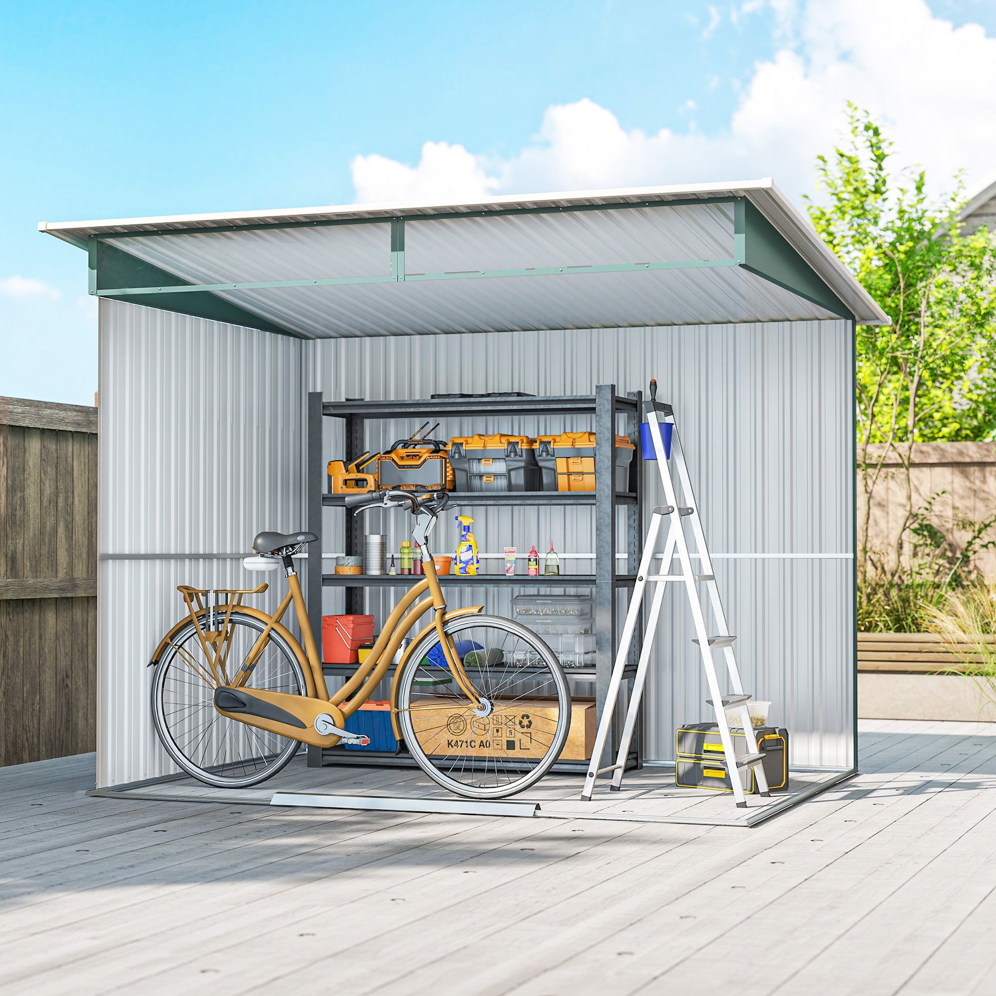 8.5 x 6ft Metal Shed with Lightsky Panels, Garden Storage Tool House with Double Doors for Garden, Patio and Lawn Outsunny