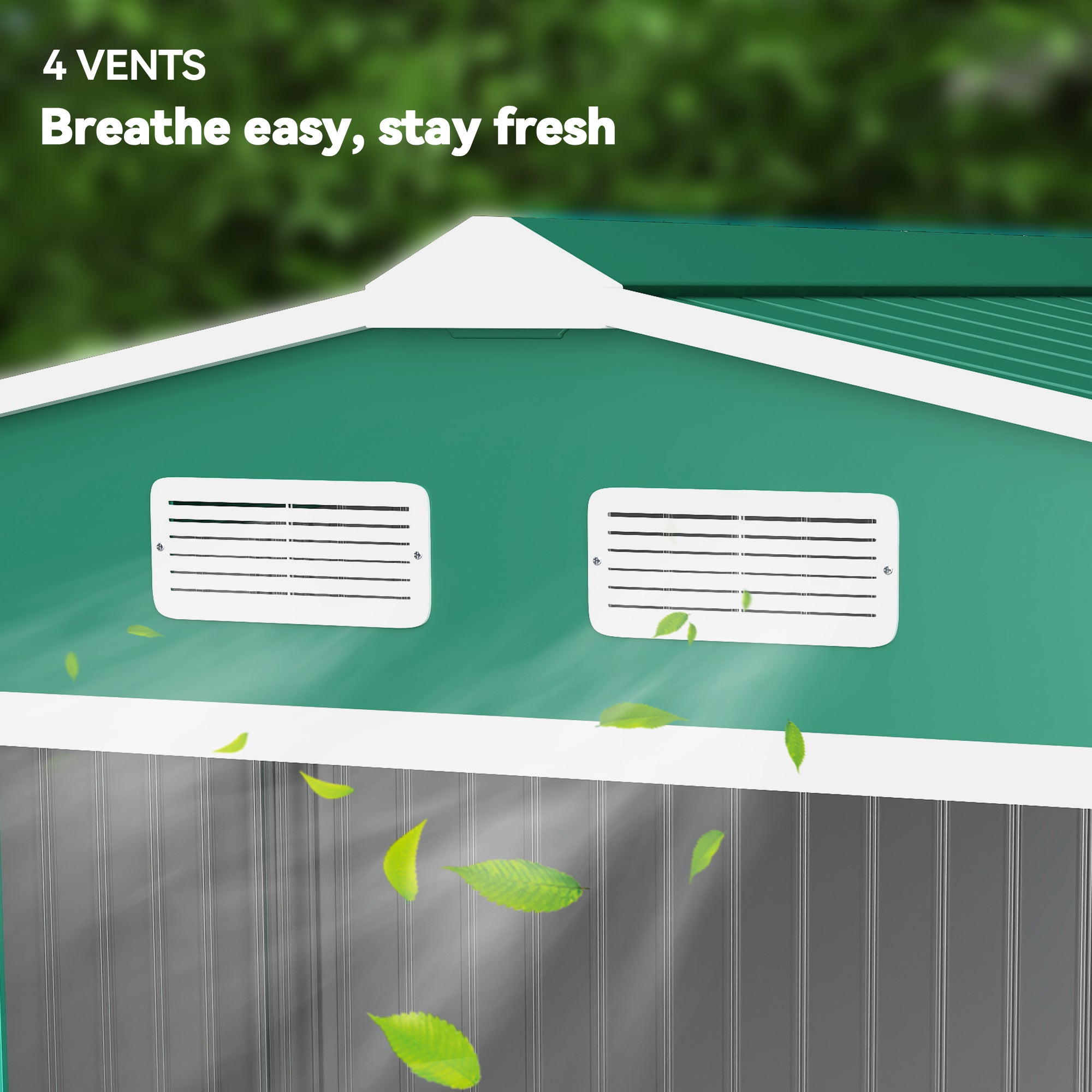 9 x 6ft Metal Garden Shed, Outdoor Storage Tool House with Ventilation Slots, Foundation Kit and Lockable Double Doors, Green Outsunny