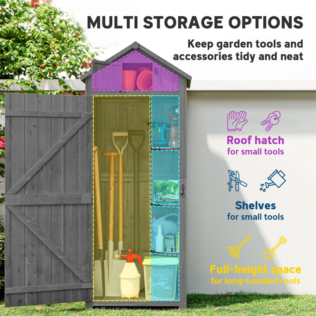Wooden Garden Shed, Utility Outdoor Small Shed with Lockable Double Doors, Shelves and Roof Hatch Outsunny