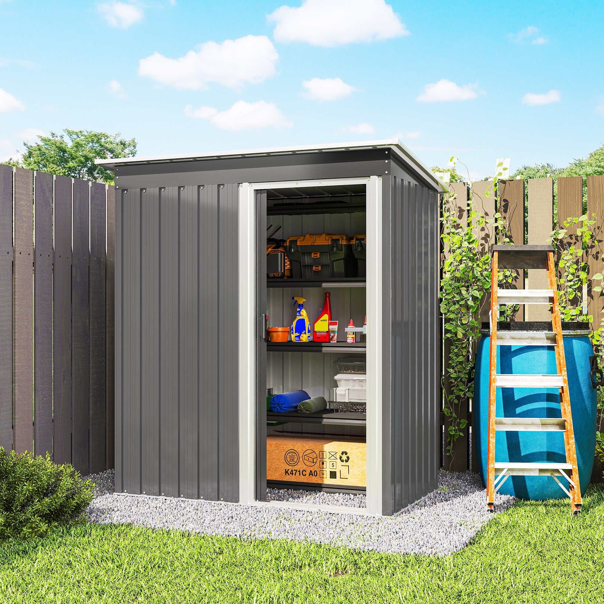 5x3 Storage Shed with Sliding Door and Sloped Roof for Garden Outsunny