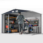 9 x 6ft Metal Bicycle Shed, Outdoor Storage Tool House with Ventilation Slots, Foundation Kit and Lockable Double Doors Outsunny