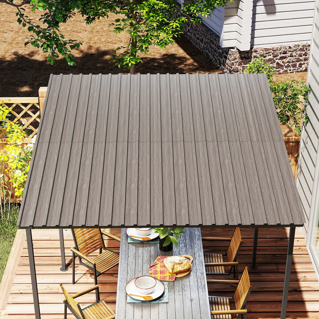 Set of 12 Corrugated Steel Roof Sheet Panels Wood Effect Outsunny