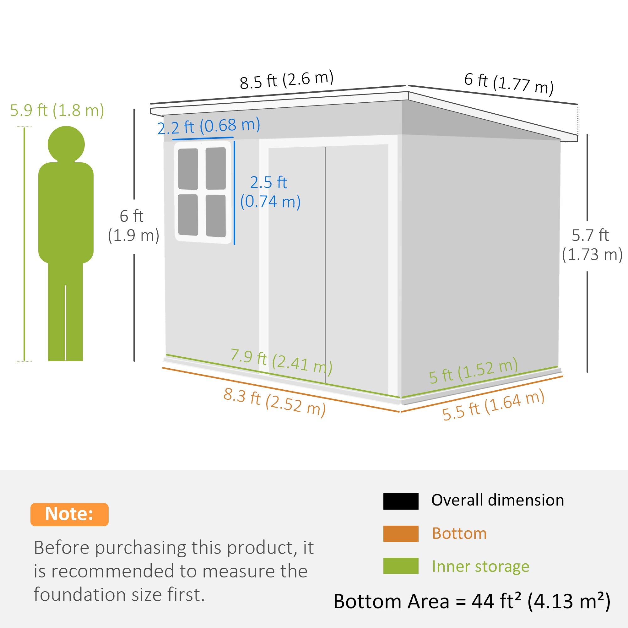 8.5 x 6ft Storage Shed Galvanised Steel Garden Shed, Metal Shed with Foundation Kit, Window, Lockable Wide Doors and Air Vents for Outdoor Patio Outsunny