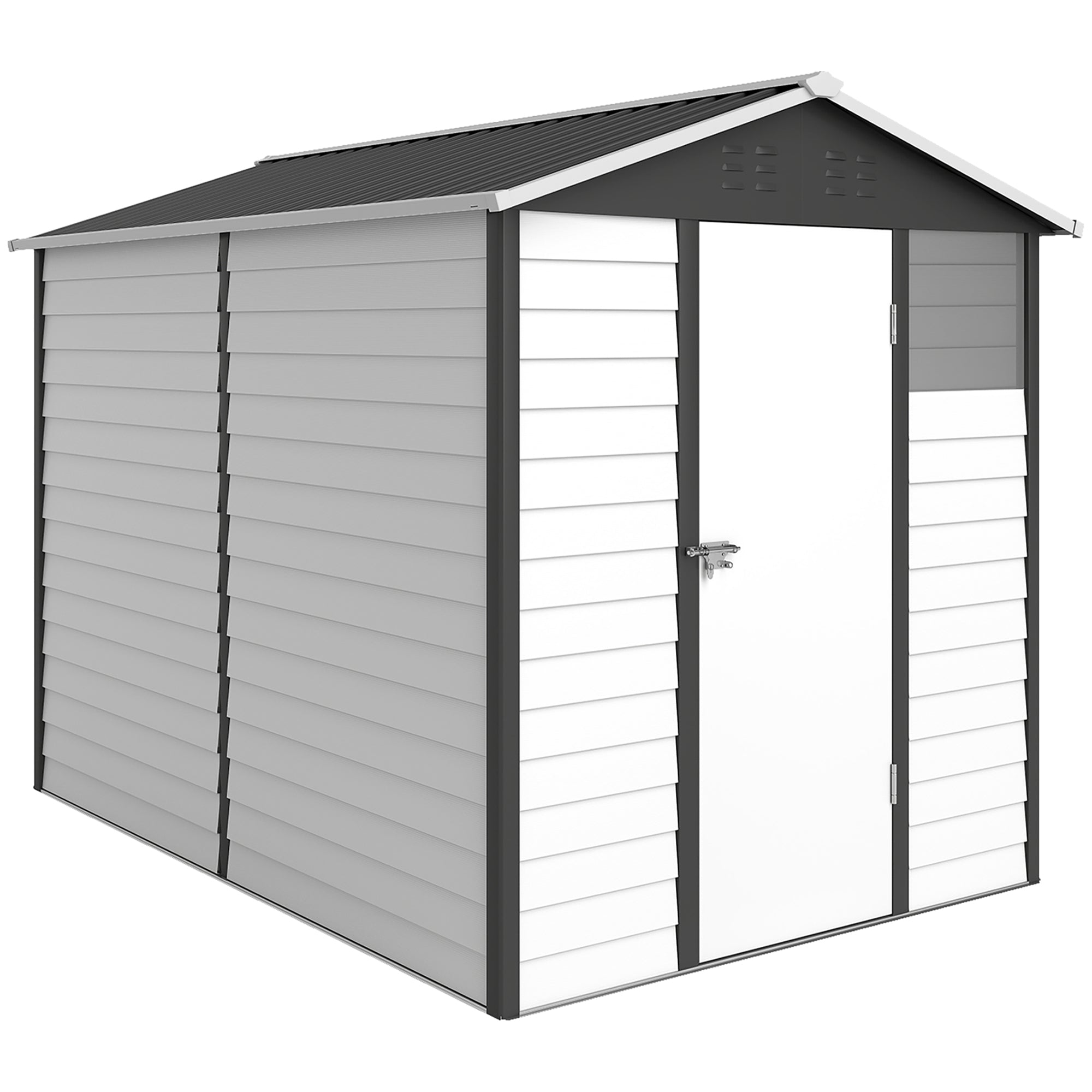 9x 6FT Metal Outdoor Garden Shed, Galvanised Tool Storage Shed w/ Sloped Roof, Lockable Door for Patio Lawn, Dark Grey Outsunny