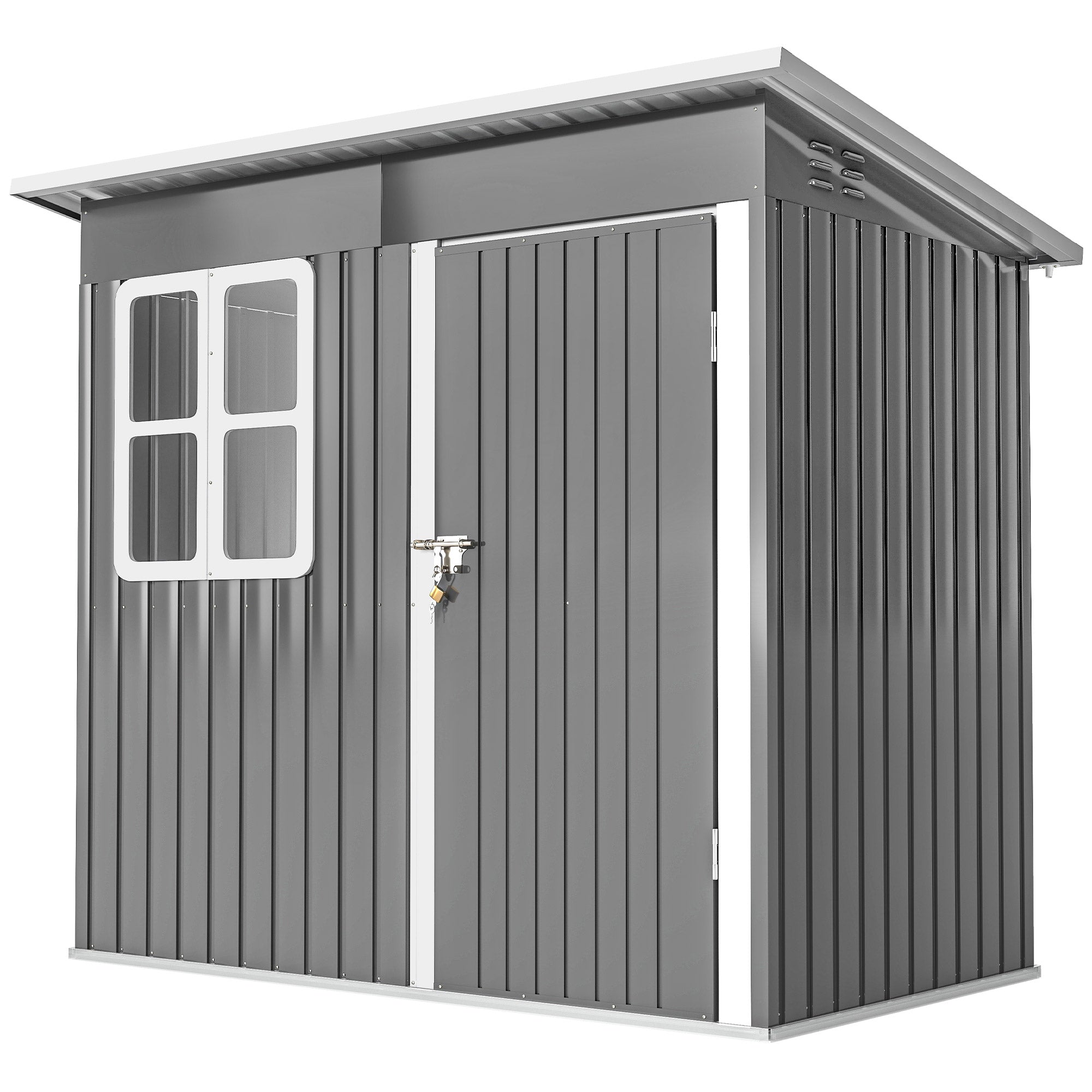 7x4 Garden Shed Galvanised Steel Frame Garden Storage Shed with Lock & Gloves Outsunny