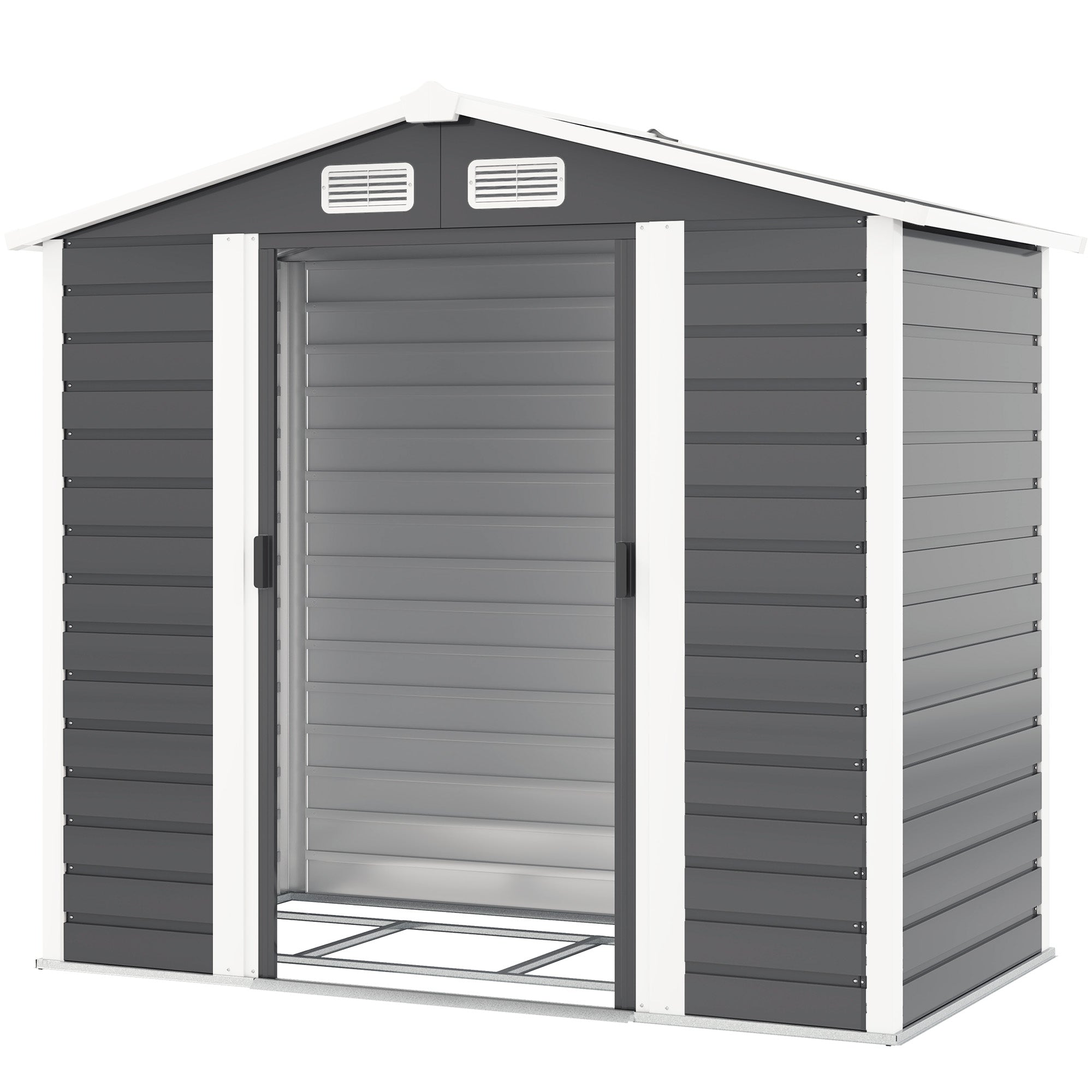 7 x 4ft Garden Shed, Easy to Assemble, Upgraded Galvanised Steel Frame with Foundation Kit, Double Doors with Lock, Outdoor Metal Shed with Vents and Gloves, Garden Storage Shed Outsunny