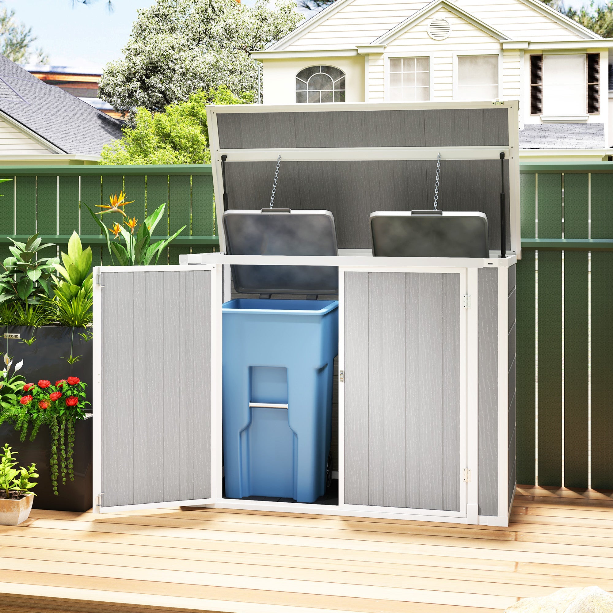 4.7 x 2.5FT Garden Shed, Lockable Outdoor Storage with Openable Lid, Small Shed for 2 Trash Cans, Tools, Patio Outsunny
