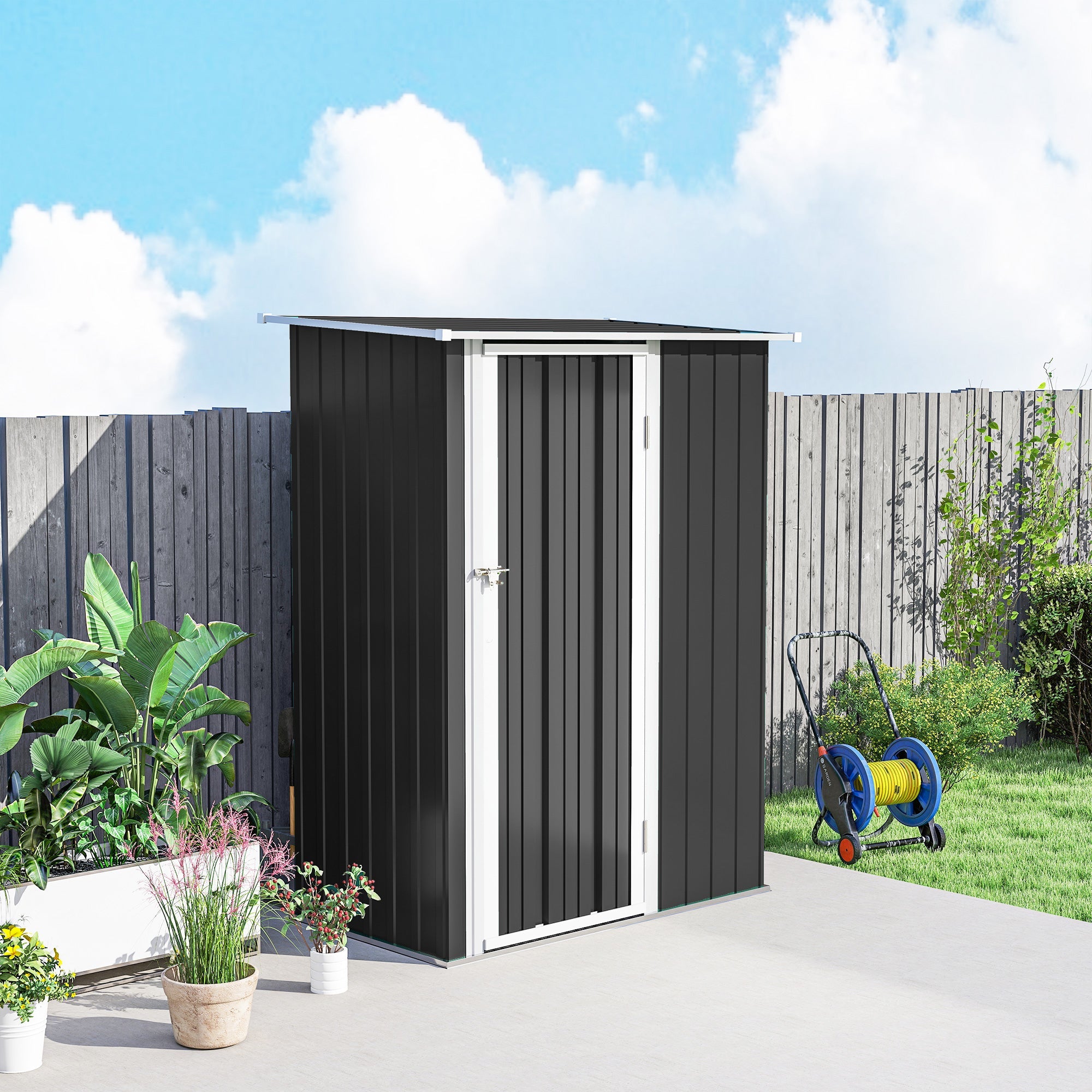 5ft x 3ft Metal Garden Storage Shed, Outdoor Tool Shed with Sloped Roof, Lockable Door for Tools, Equipment Outsunny
