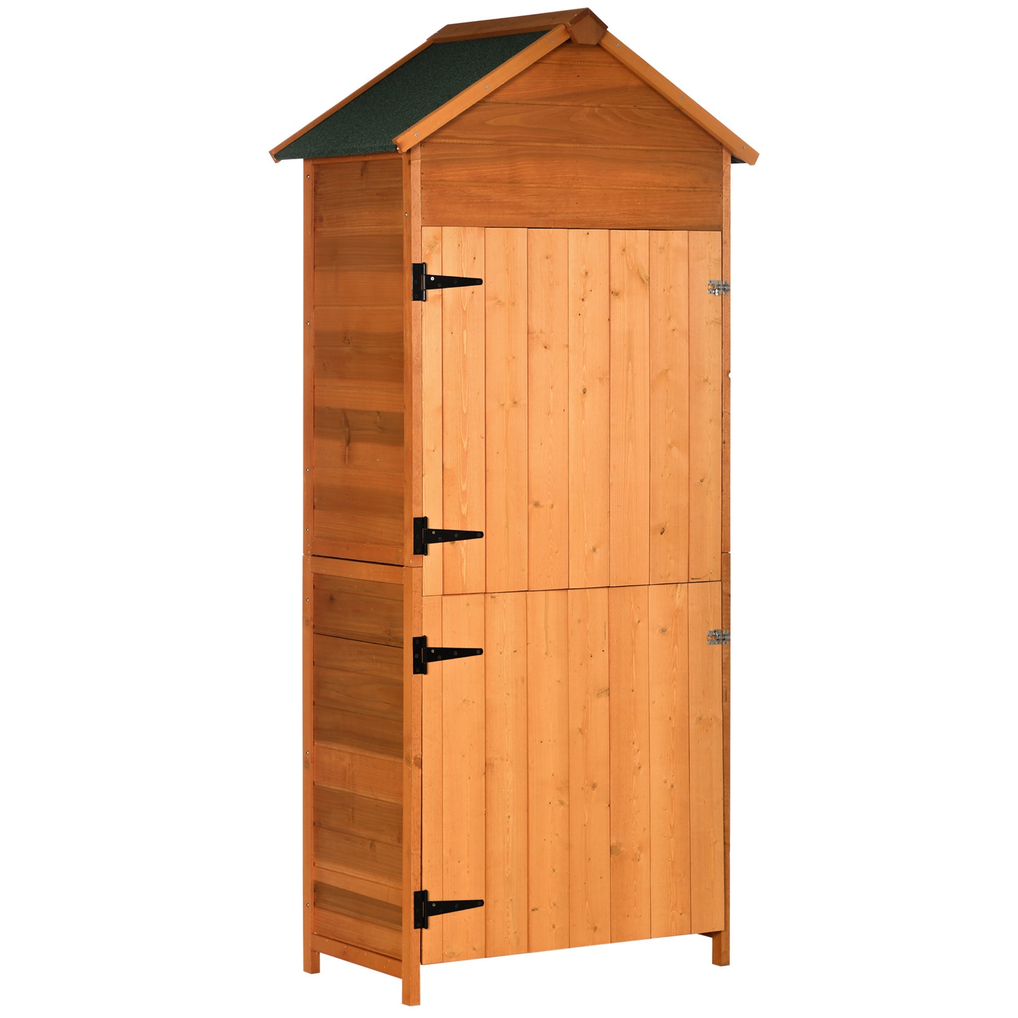 Wooden Outdoor Storage Shed, Compact Utility Outdoor Tool Shed with Lockable Double Doors and Shelves Outsunny