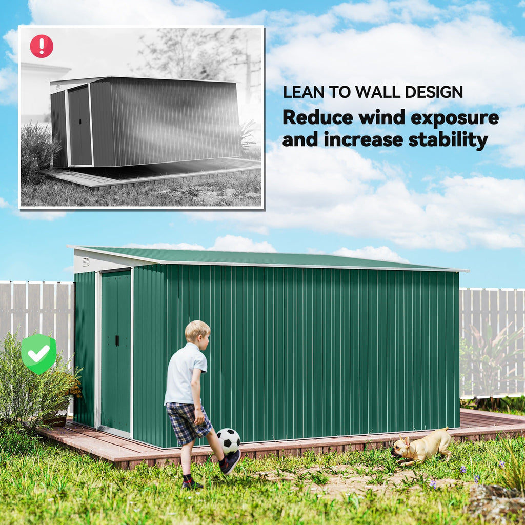 Garden Metal Storage Shed Outdoor Metal Tool House with Double Sliding Doors and 2 Air Vents, 11.3x9.2ft Outsunny