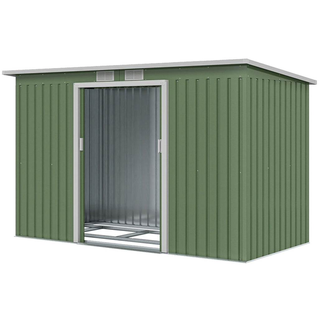 9ft x 4ft Metal Garden Shed, Outdoor Tool House with Foundation Kit, Ventilations and Double Doors Outsunny