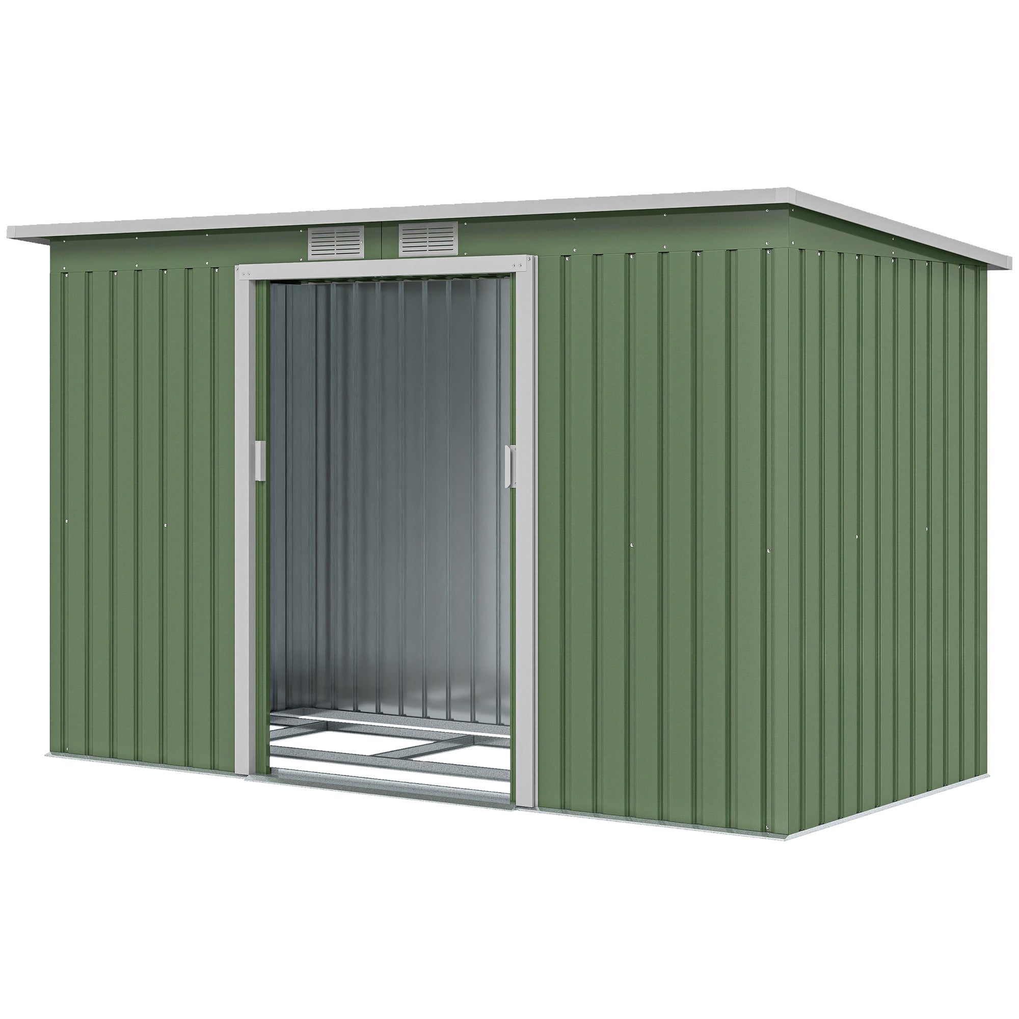 9ft x 4ft Metal Garden Shed, Outdoor Tool House with Foundation Kit, Ventilations and Double Doors Outsunny