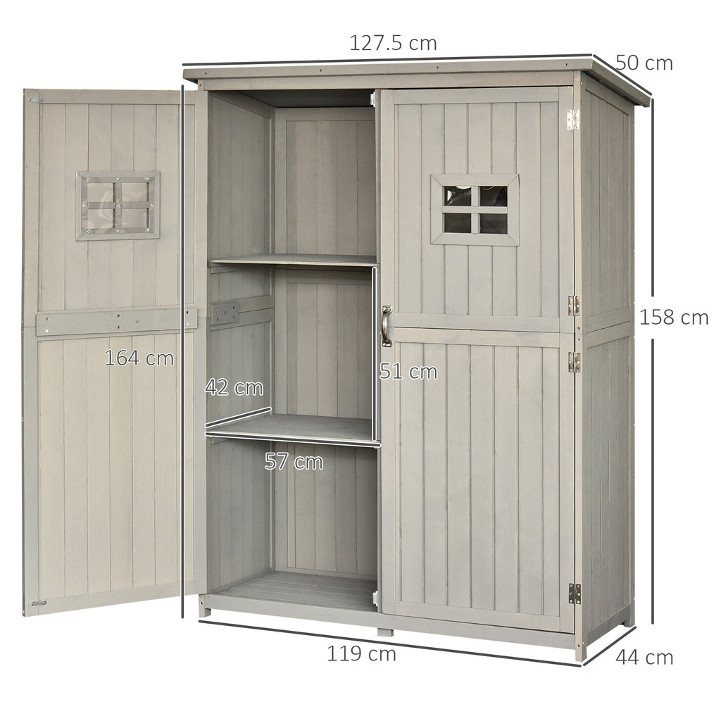 Wooden Garden Shed with Two Windows, Tool Storage Cabinet, Outdoor Double Door Organizer 127.5L x 50W x 164H cm Outsunny