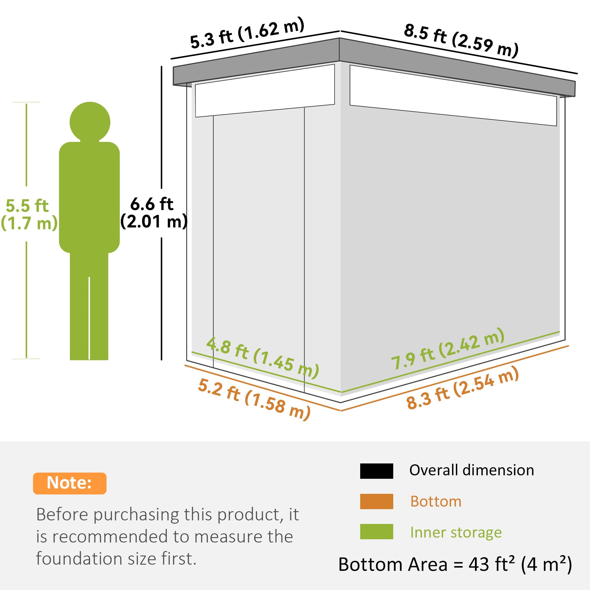 5.3 x 8.5ft Galvanised Steel Garden Shed, Metal Shed with Roof Windows, Leakage Holes and Lockable Wide Door for Outdoor Patio Tool Storage Outsunny
