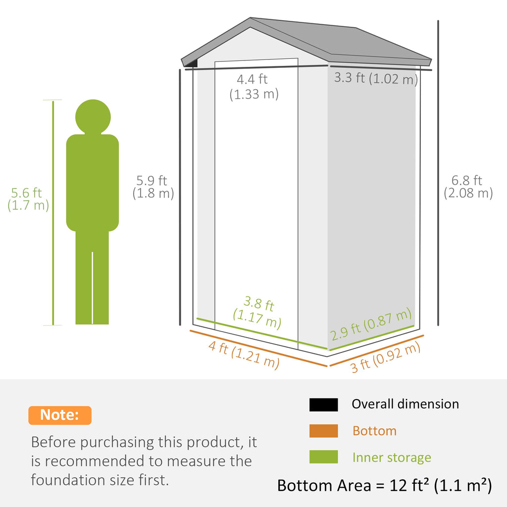 4.4ft x 3.3ft size Aluminium Frame and Plastic Wall Shed, with Foundation Outsunny
