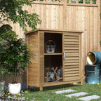 Garden Shed Wooden Garden Storage Shed 2 Door Unit Solid Fir Wood Garage Tool Organisation Cabinet, 87L x 46.5W x 96.5Hcm, Natural Outsunny