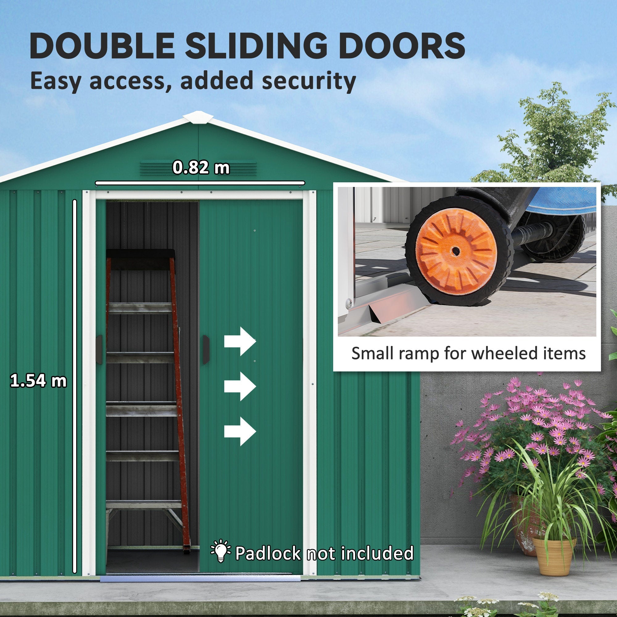 6.5ft x 3.5ft Metal Garden Storage Shed for Outdoor Tool Storage with Double Sliding Doors and 4 Vents Outsunny