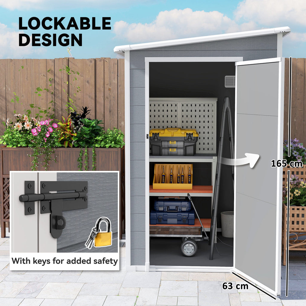 4'x5' Garden Storage Shed, Lean to Shed, Lockable Garden Shed with Window, Vent and Plastic Roof, Grey Outsunny