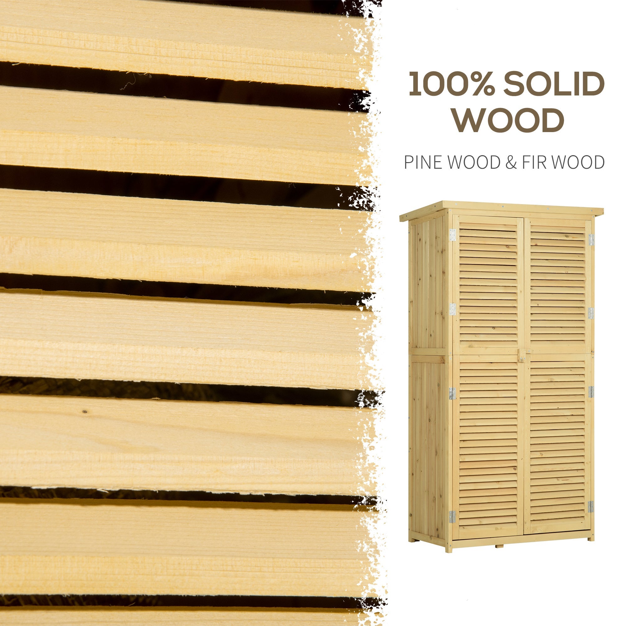 87 x 47 x 160cm Wooden Garden Shed, Sheds & Outdoor Storage with Asphalt Roof and 2 Lockable Doors, Natural Outsunny